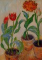Tres macetas de tulipanes Claude Monet